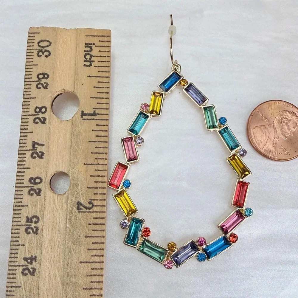 Gorgeous goldtone multicolor bling, weighted pierced dangle earrings